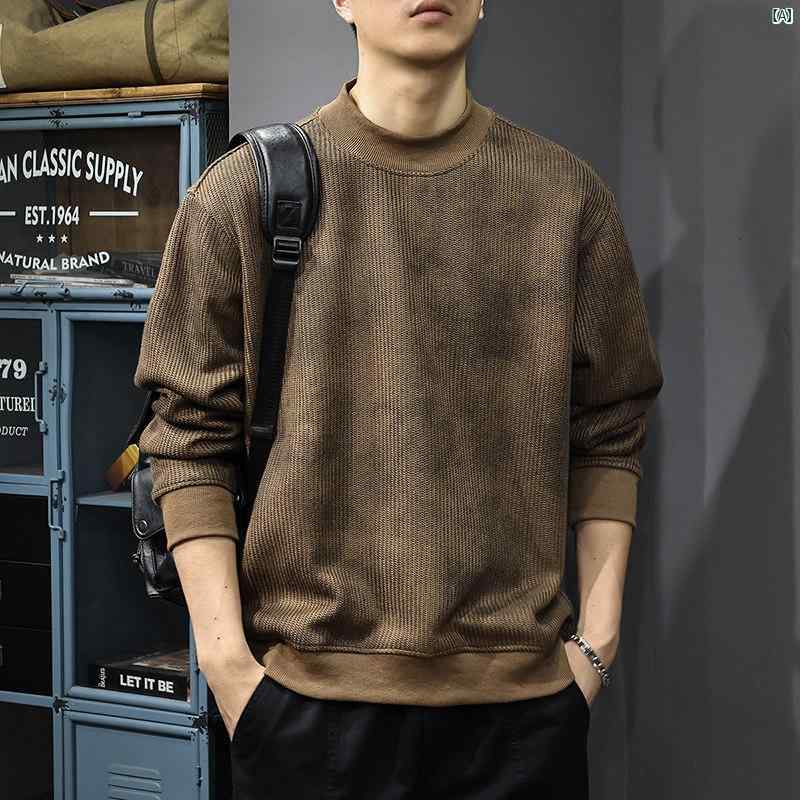 メンズ 成人男性  流行り物 韓国 オシャレ たり 大歳表どおり 秋 ウェイストランド ラウンド素っ首 トレーナー アメリカン レトロ 甚だしい とっ始め 風合い ド 編み物 下つ方 プルオーバー