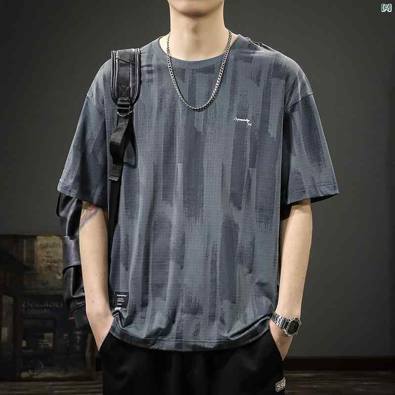メンズ　男性 ファッション 韓国 オシャレ たり 大歳ストリート ハイエンド 冷感 半袖 Tシャツ 夏 薄手 四分袖 通気性 五分袖