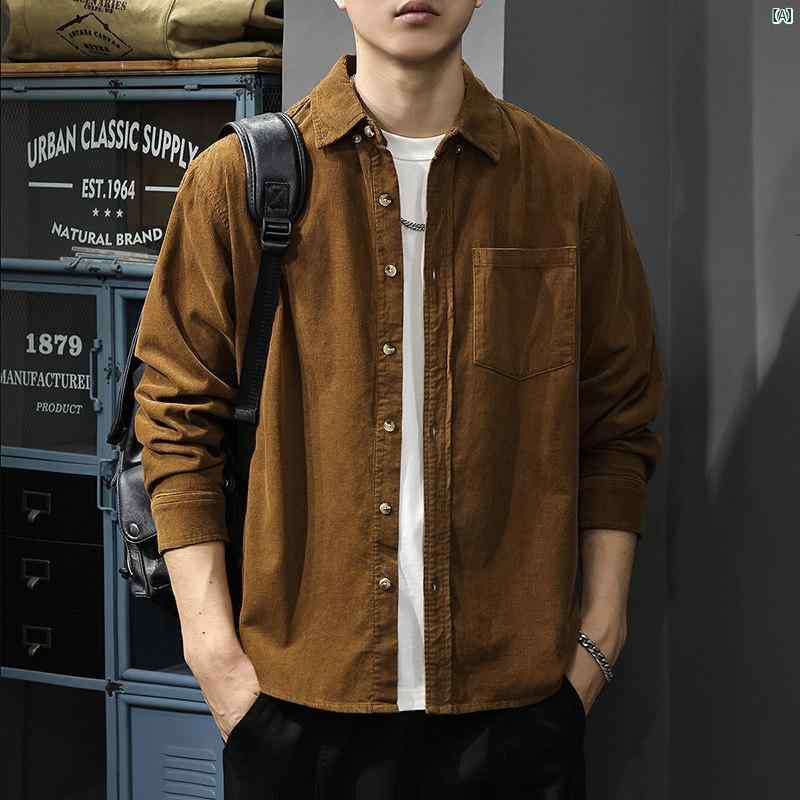 メンズ　ファッション　オシャレ　男性　大歳ストリート 秋 アメリカン レトロ シャツ メンズカジュアル ジャケット ポケット 長袖