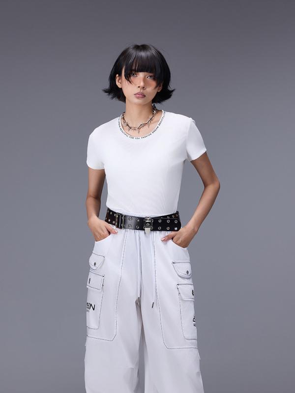 Tシャツ レディース 半袖 トップス カットソー クルーネック 丸首 伸縮性 ストレッチ フィット 無地 快適 カジュアル デイリー 普段使い 通学 通勤 オフィス 部屋着 ルームウェア 春夏 ブラック ホワイト ポリエステル｜プライムズ商店