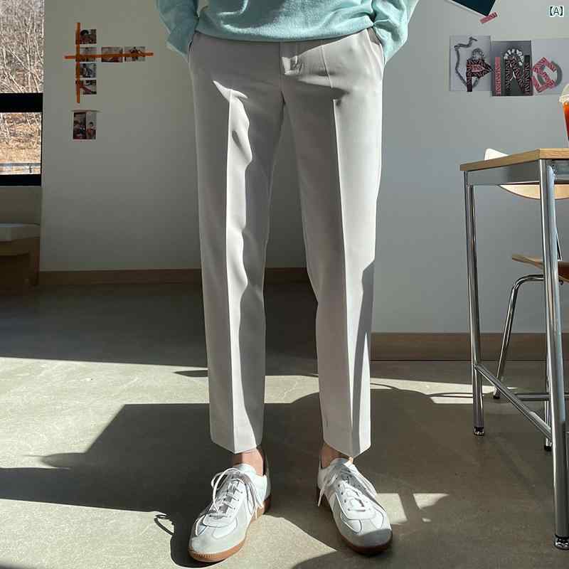 メンズ　ファッション　韓国ファッション　オシャレ　海外風 秋 メンズパンツ ストレート ドレープ 韓国 ワイド レッグ 九分丈 カジュアル パンツ