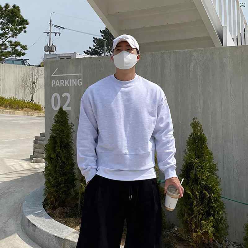 メンズ　ファッション　韓国ファッション　オシャレ　海外風 ソリッドカラー 厚手 ラウンドネック 長袖 スウェットシャツ 男子用 秋　冬 シンプル ハイエンド カジュアル トップス ジャケット