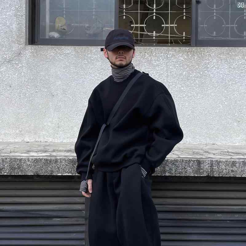 メンズ　ファッション　韓国ファッション　オシャレ　海外風 春秋 男性用 ブラック ラウンドネック 大きいサイズ スウェットシャツ ヒップ ホップ カップル スーツ カジュアル スウェットパンツ