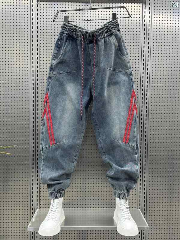 メンズ　ファッション　オシャレ　韓国 メンズ用 スプライシング パッチ レッグ ジーンズ 秋　冬 ウォッシュ カジュアル パンツ 韓国 スリム