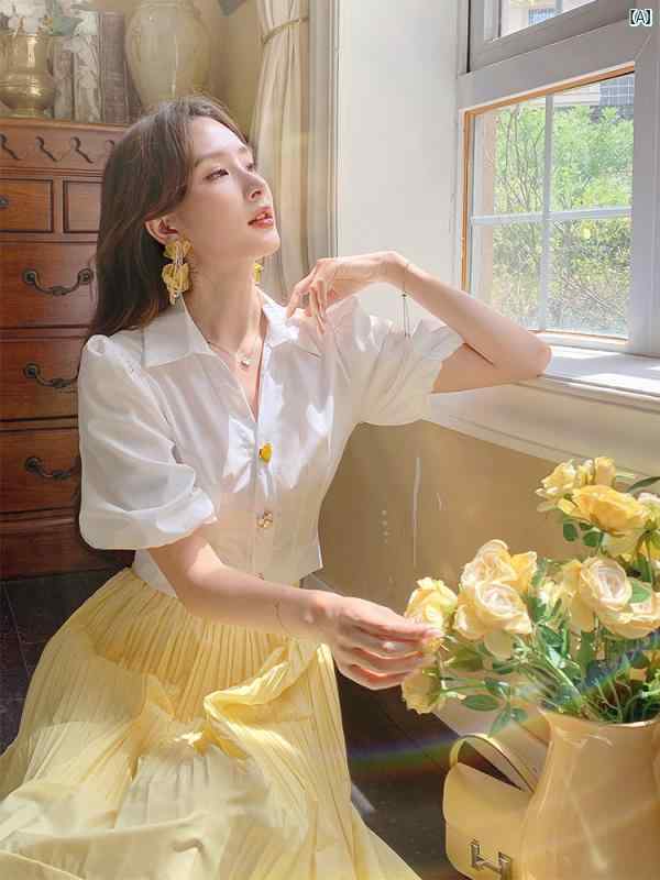 レディース　ファッション　おしゃれ　韓国　海外ファッション　上品　おしゃれ 優しい パフスリーブシャツ 夏 ユニーク シック シャツ カジュアル スリム トップ