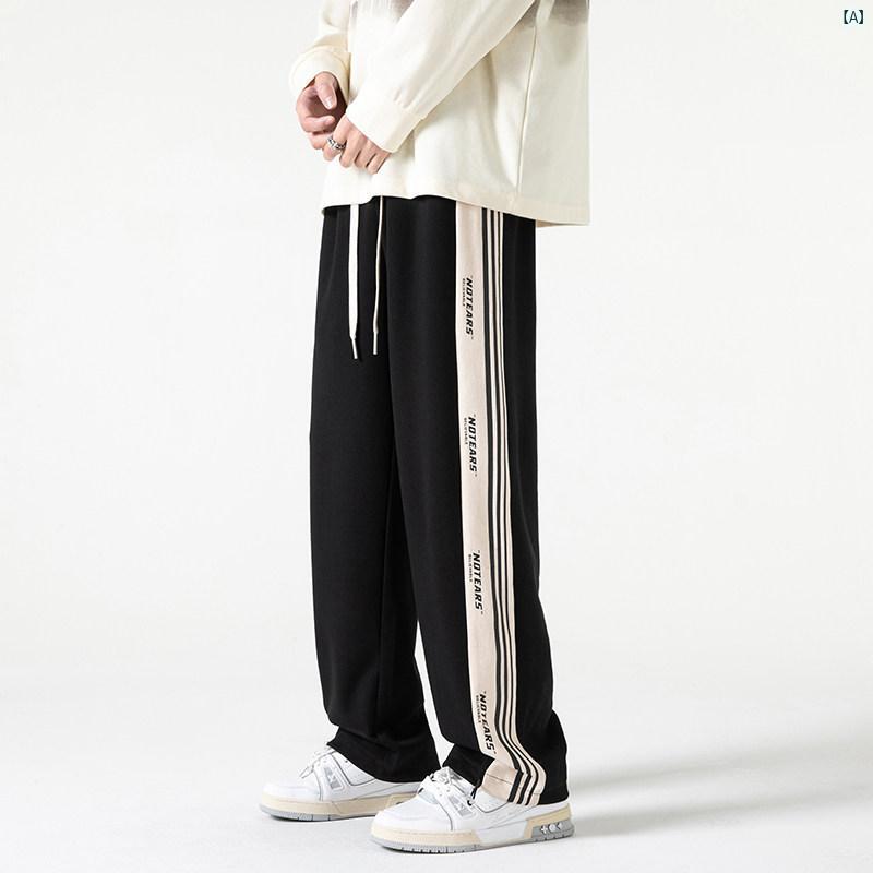 夏 ブラックストライプ パンツ 男性 ティーンエイジャー パンツ メンズ ストレート カジュアル