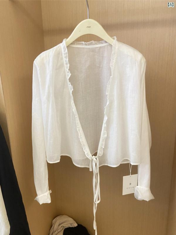 レディース　ファッション　おしゃれ　韓国　海外ファッション　上品　おしゃれ Xianqi シフォン 日焼け防止 服 夏 サスペンダー スカート 小柄 ショール カーディガン ジャケット 通気性 薄手 ブラウス