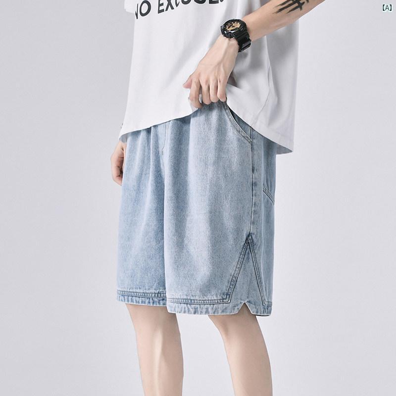 ティーンエイジャー 夏 カジュアル アウターウェア ワイド レッグ リップド パンツ ショート ストレート 薄手