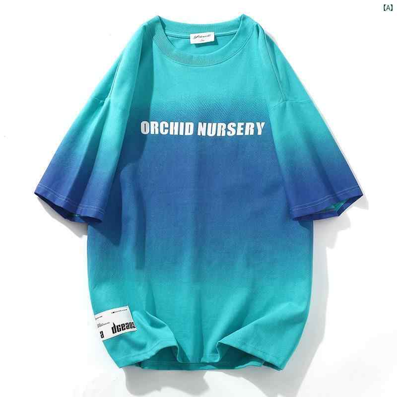 夏 たり 学生 Tシャツ グラデーション カジュアル ラウンドネック 半袖 快適