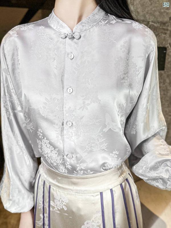 レディース　ファッション　おしゃれ　海外　大歳　上品　かわいい 中華風 ジャカード シャツ 春秋 ハイエンド シック 汎用性 スリミング トップ