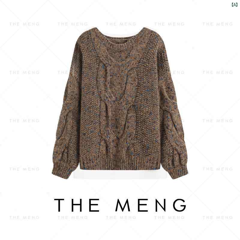 レディース　レディース　ファッション Mengmeng THEMENG Ruohong 羊 ウール ラビットファー ブレンド 厚手 ラウンドネック ツイスト セーター 秋　冬用