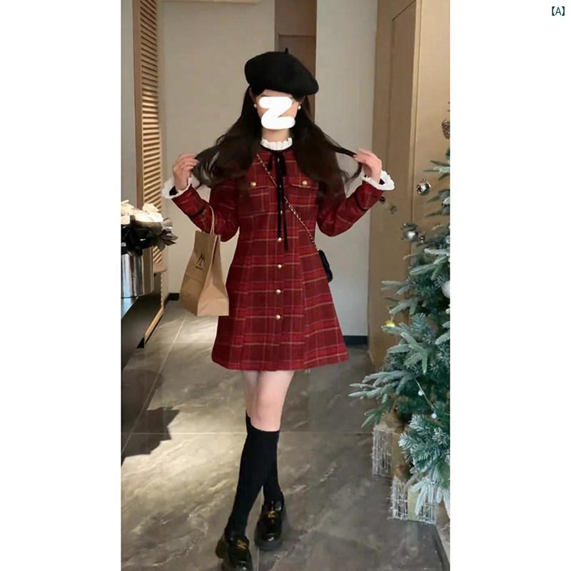 レディース　ファッション　おしゃれ　海外　海外風　夏　春　秋　上品　レディースファッション 小柄 香り 色 スプライシング ボタン チェック柄 ドレス レディース 秋　冬 ロング スカート