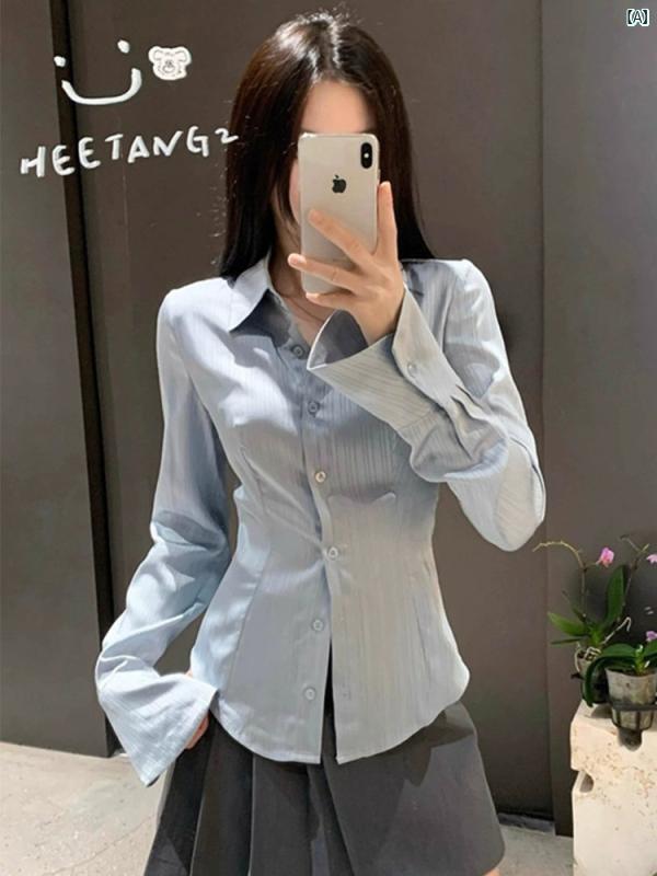 レディース　ファッション　おしゃれ　海外　大歳　上品　かわいい 高級 サテン ウエスト シャツ 春秋 ユニーク トップス スリム 長袖 ストライプシャツ