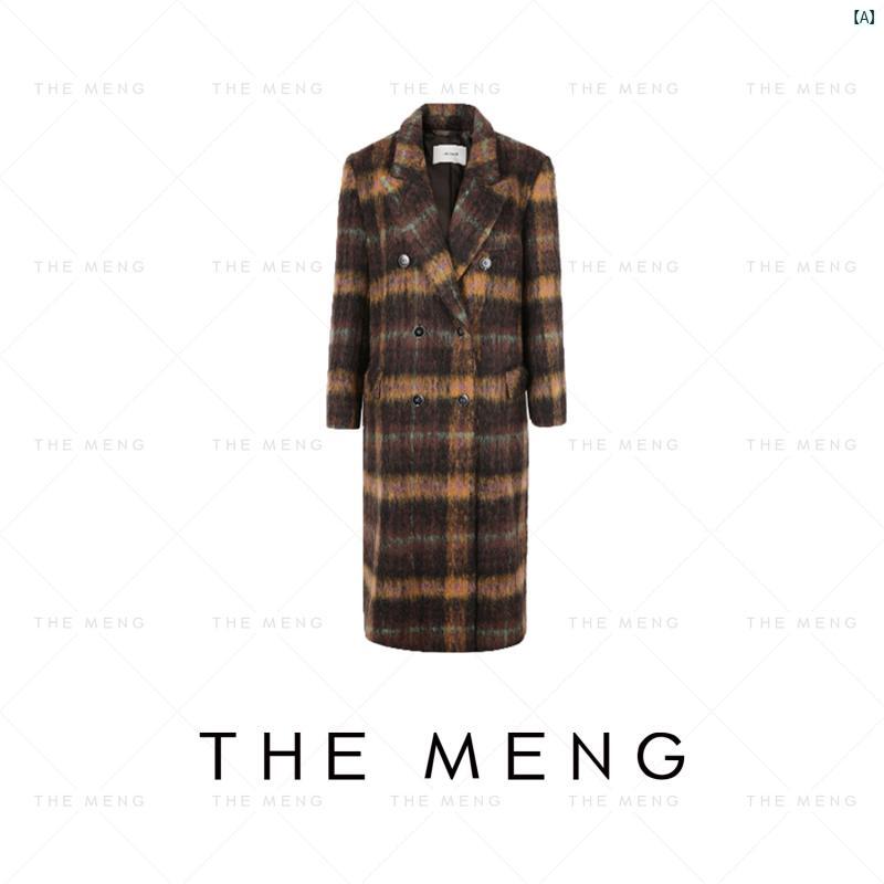 レディース　レディース　ファッション Mengmeng THEMENG 英国 セレクション アルパカ チェック柄 ミドル丈 コート 秋　冬 ウール