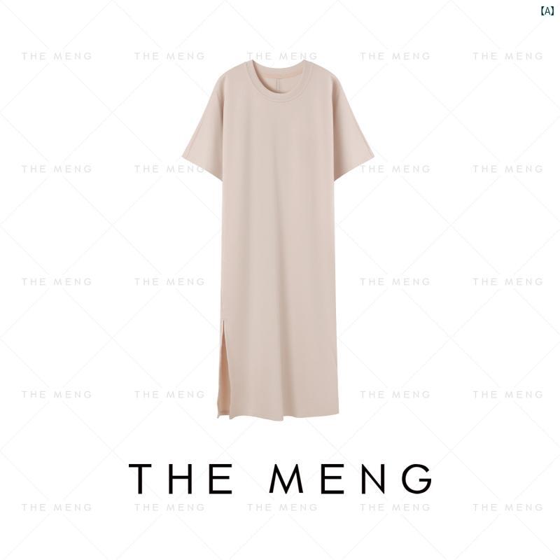 レディース　レディース　ファッション Mengmeng THEMENG 夜 流星 ブラック スリット 半袖 ドレス 春夏 西洋 削減