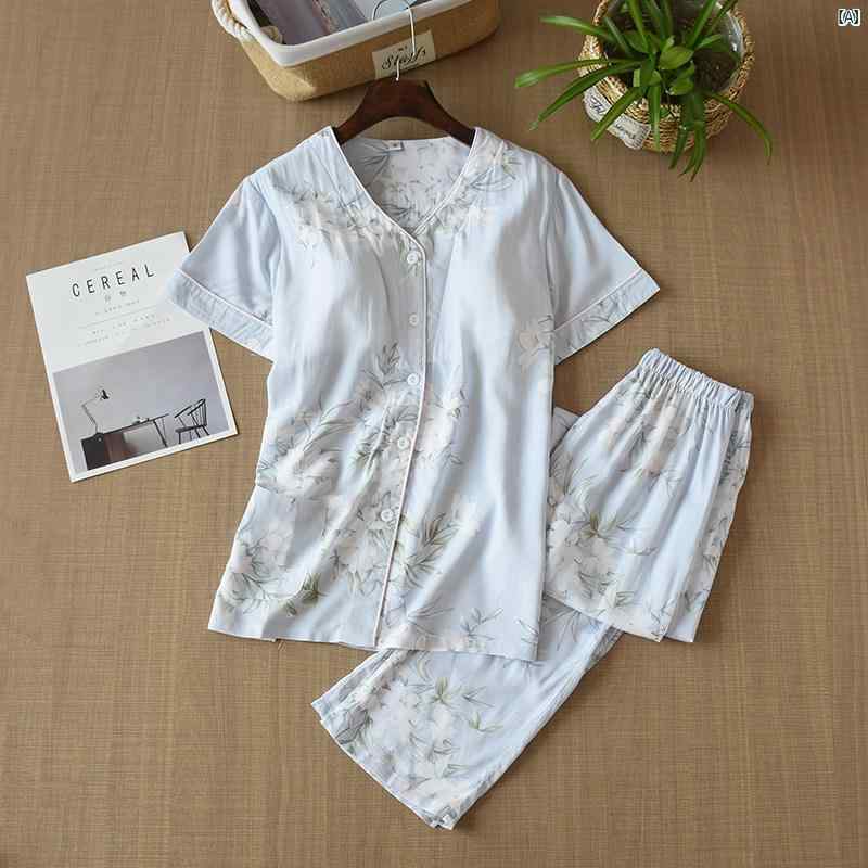 夏 薄型 コットン 半袖 ズボン パジャマ 胸パッド付き レディース ホーム 服 セット レーヨン カーディガン 花柄 クール エアコン 付き ルーム