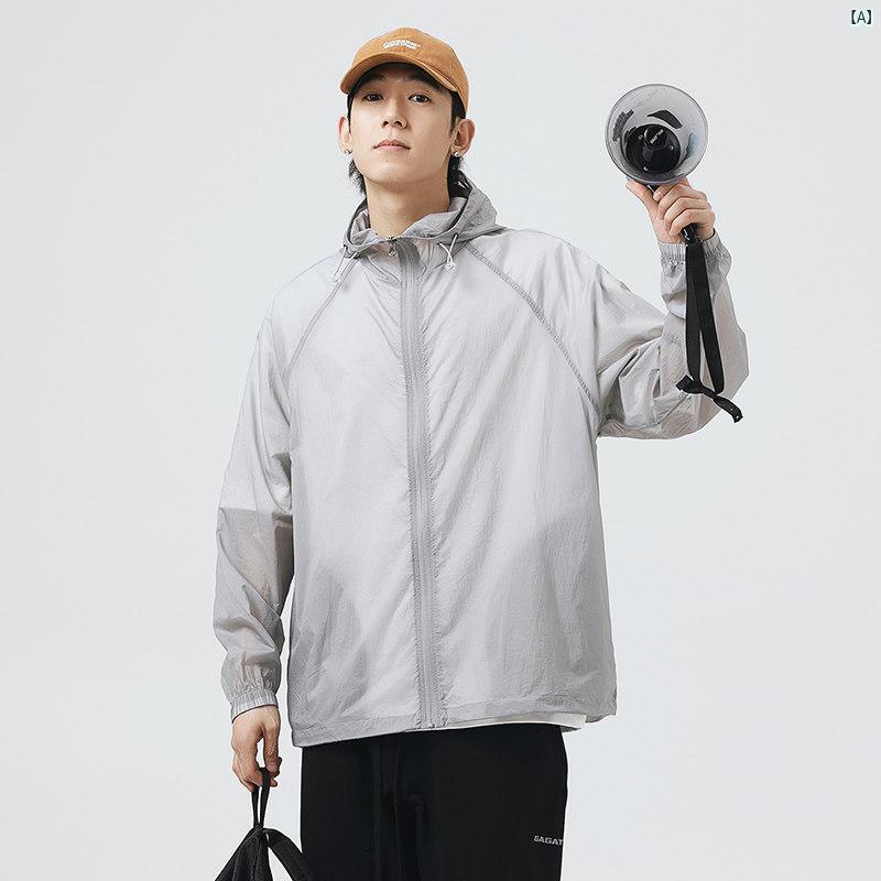 メンズ　海外ファッション　韓国　大歳ストリート 男性用 夏 日焼け防止 服 薄手 通気性 たり フード付き ジャケット 冷感 アウトドア カップル