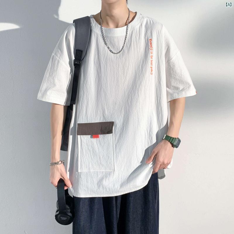 メンズ　海外ファッション　韓国　大歳ストリート 夏 半袖 大きいサイズ 通気性 カジュアル 五分袖 ラウンドネック 無地 ボトム シャツ Tシャツ