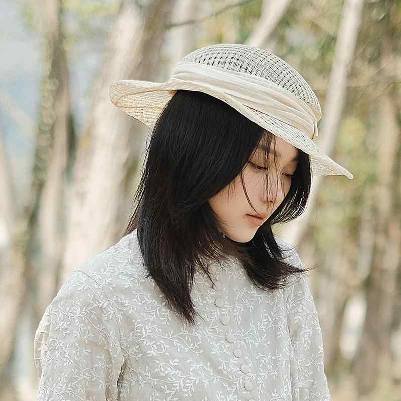 レディース かぶり笠 流行り物 かっこ良い 韓国 外国で風 レトロ リネン 糸 お定まり 二重層 唾液広 学生寄宿舎 かんかん帽 かぶり笠 サンハット 春夏 バッグ・小物・ブランド雑貨-キャップ-帽子