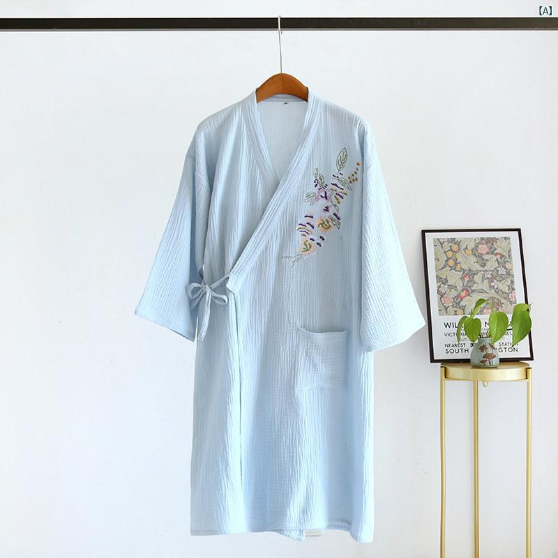 コットン クレープ アンティーク 漢服 クロス カラー 刺繍 花柄 ネグリジェ レディース 着物 ホーム ローブ 汗 蒸し バスローブ 4,860円