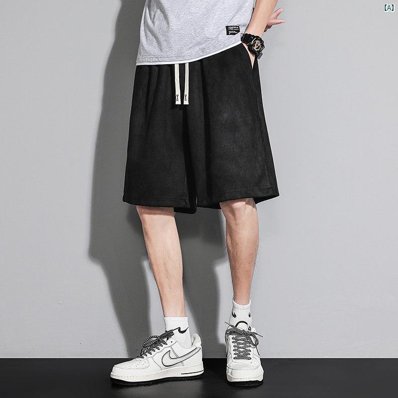 メンズ　海外ファッション　韓国　大歳ストリート 大きめ サイズ 5 分 パンツ 夏 薄手 通気性 ショート ビーチ カジュアル ワイド レッグ ストレート 紳士服