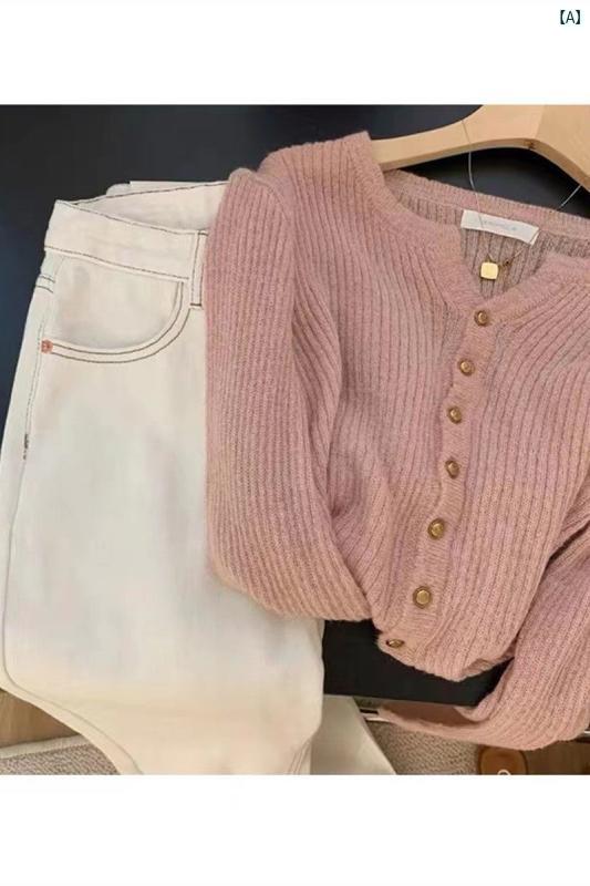 レディース　ファッション　おしゃれ　海外風　レディース 春 ピンク ニットカーディガン ボトム セーター 秋 優しい フレンチ ピンチ トップ ショート シック インナーウェア