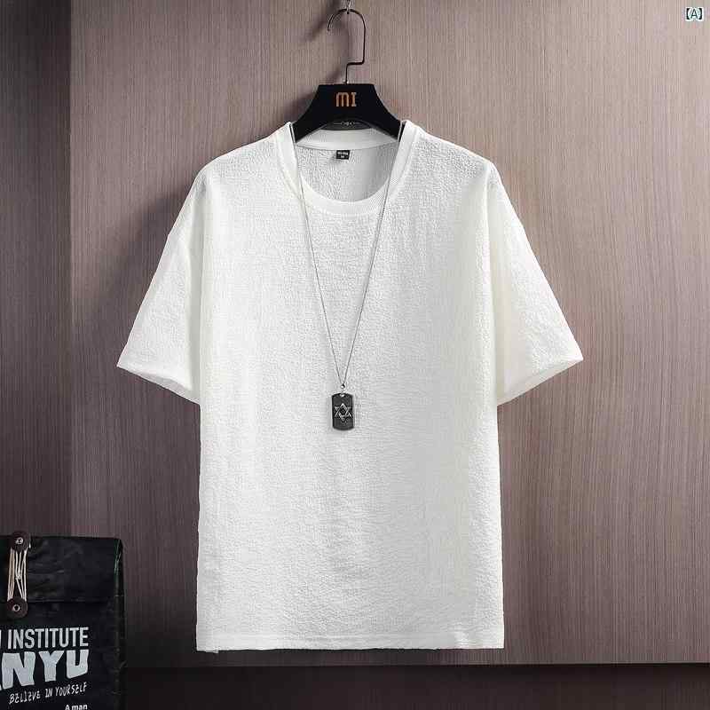 冷感 半袖 Tシャツ メンズ 夏 薄手 無地 カジュアルショーツ 中華風 唐装 漢服 コットン リネン スーツ