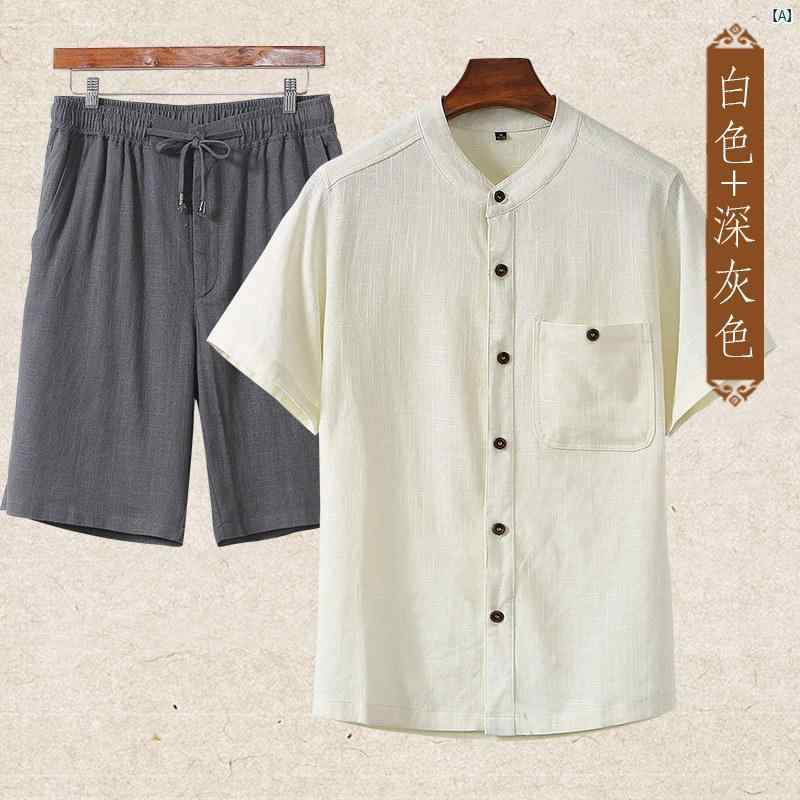 メンズ　海外ファッション　韓国　大歳ストリート 半袖 Tシャツ 中華風お父さん 着用 たり スウェットパンツ ショート パンツ 薄手 夏 カジュアル 2点セット 7,027円