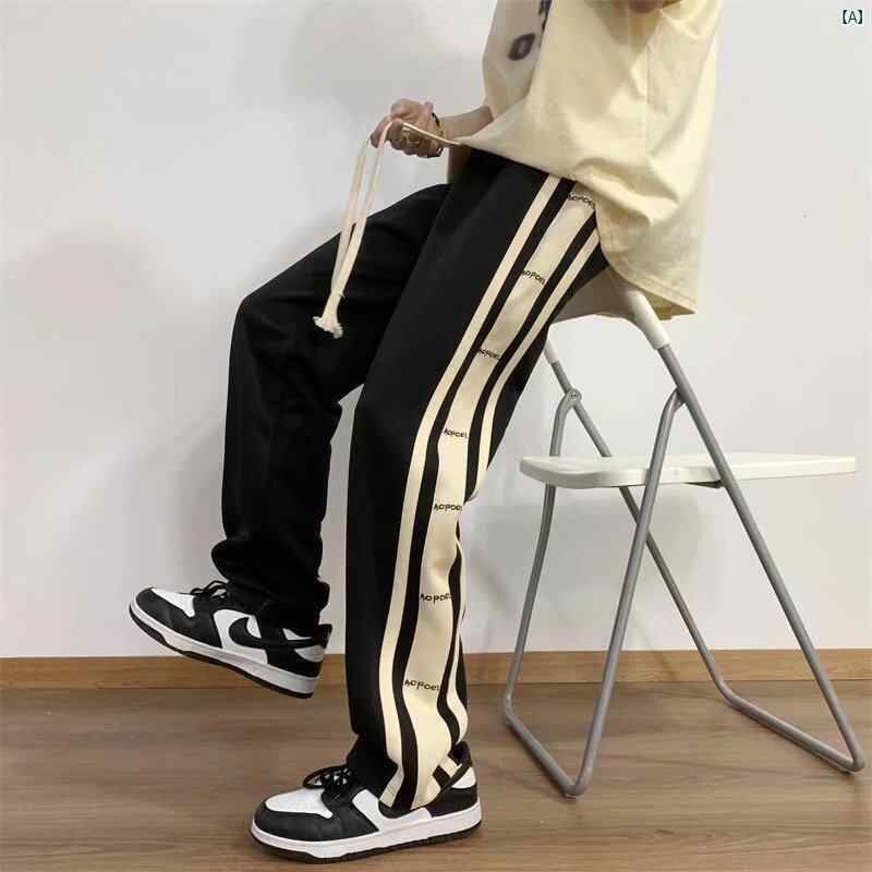 ストライプ サイド カジュアル パンツ メンズ アメリカン ファッション ストリート ストレート ワイド レッグ イン 春秋 スポーツ