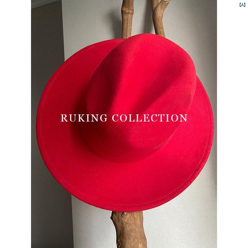 レディース かぶり笠 流行り物 かっこ良い 韓国 外国で風 RUKING 赤いこと 絨毛 かぶり笠 連合王国 フランス共和国 流行り物 フェルト 唾液広 バッグ・小物・ブランド雑貨-レディース帽子