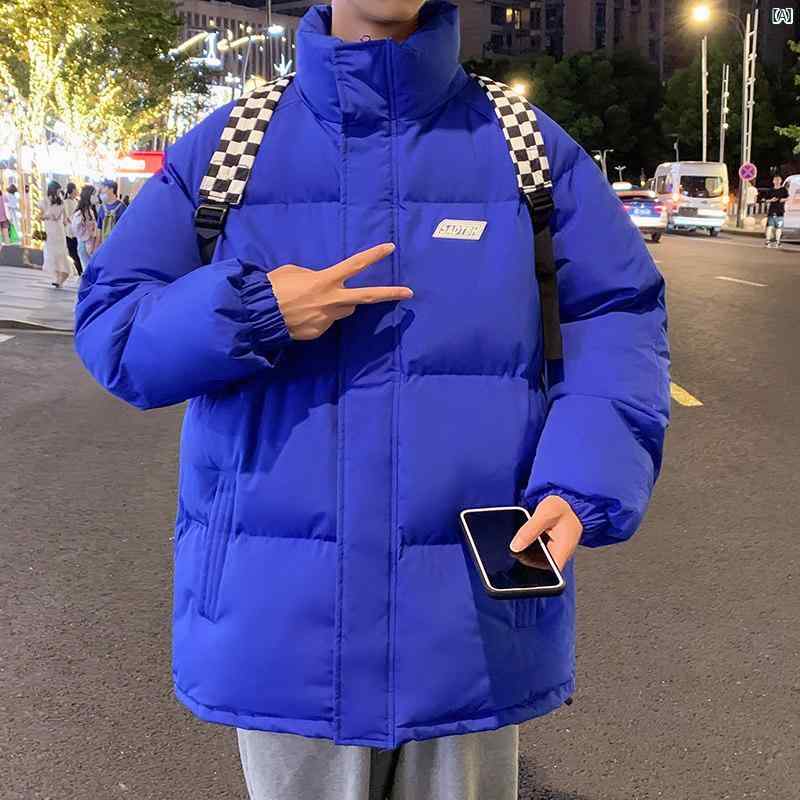 クラインブルー 綿織物 厚地の外套 メンズ 冬 厚く 生あたたかい 照明ランプ色合い 落ちこむ 綿織物厚地の外套