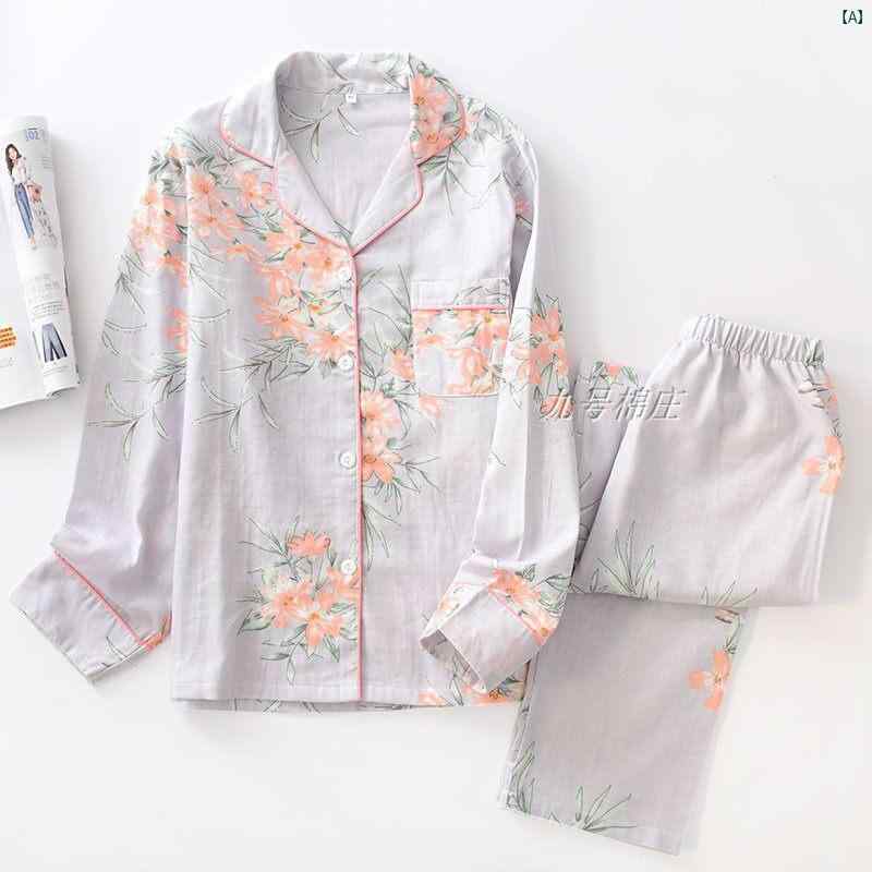 春夏 薄手 コットン 二層 ガーゼ パジャマ レディース コットンカーディガン 花 ホーム 服 吸汗性 通気性