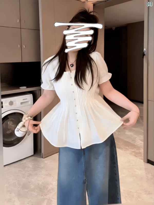 レディース 大きめサイズ ぽっちゃり 大きめファッション 大きいサイズ フレンチ スイート スクエアネック 半袖 シャツ 夏 mm シック 美しい 小柄 トップス