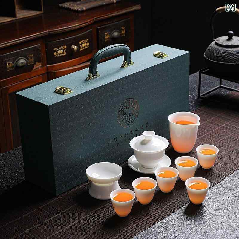 白磁 茶具セット 急須 茶杯 蓋碗 家庭用 オフィス用 陶器 携帯 6人用 マット仕上げ ホワイト|プライムズ商店