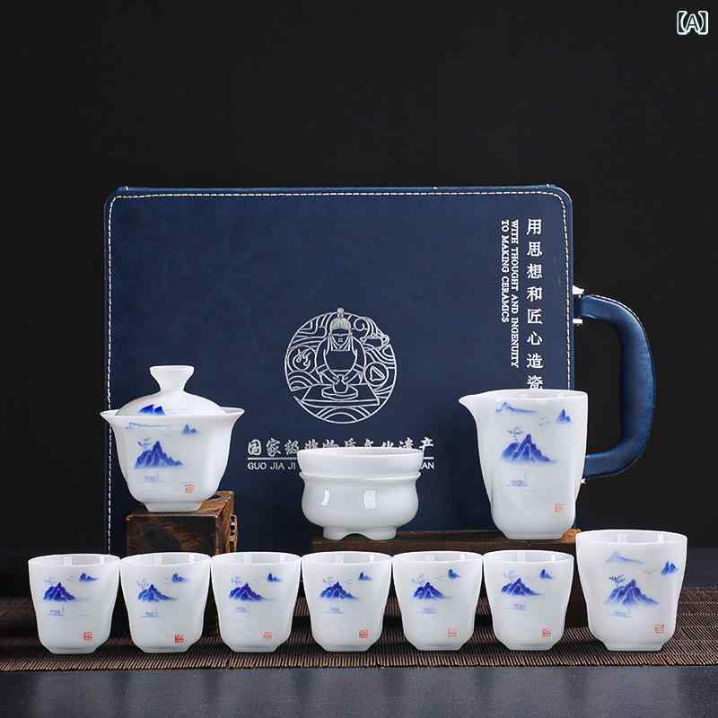 茶具セット 手描き 白磁 陶器 功夫茶 高級 シンプル 風景柄 純白 滑らか 質感 茶道用|プライムズ商店