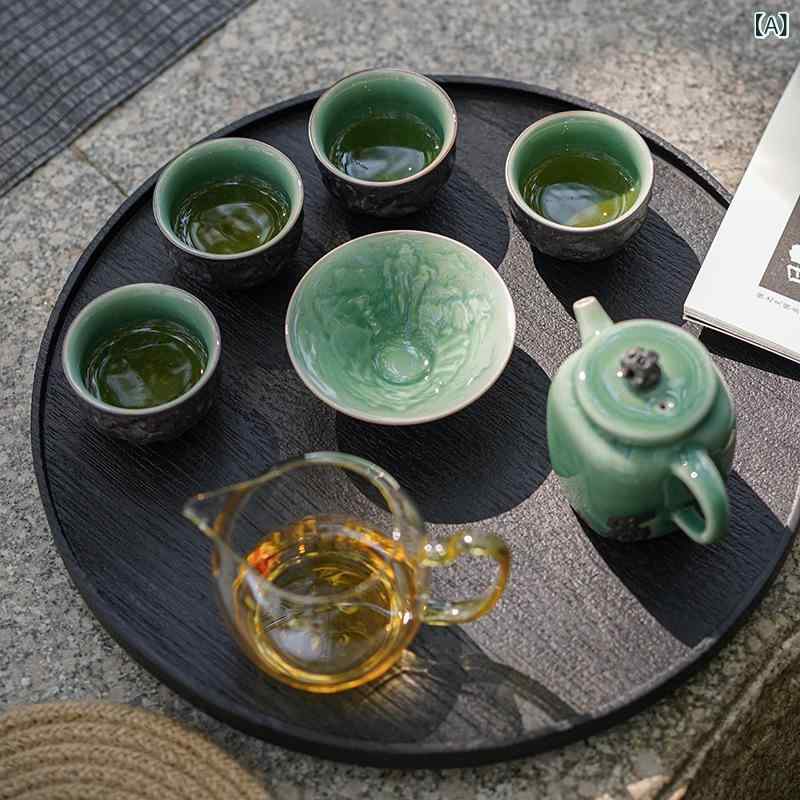 茶器仕掛ける 新中式 中国風 瀬戸もの 青磁 竹飾りつけ 吉祥柄 御前上等感 急須 湯呑み 複数形人用 身寄り用 見舞い客用 差し上げ物ボックス席入り口・入口 差しあげる品 ティーセット