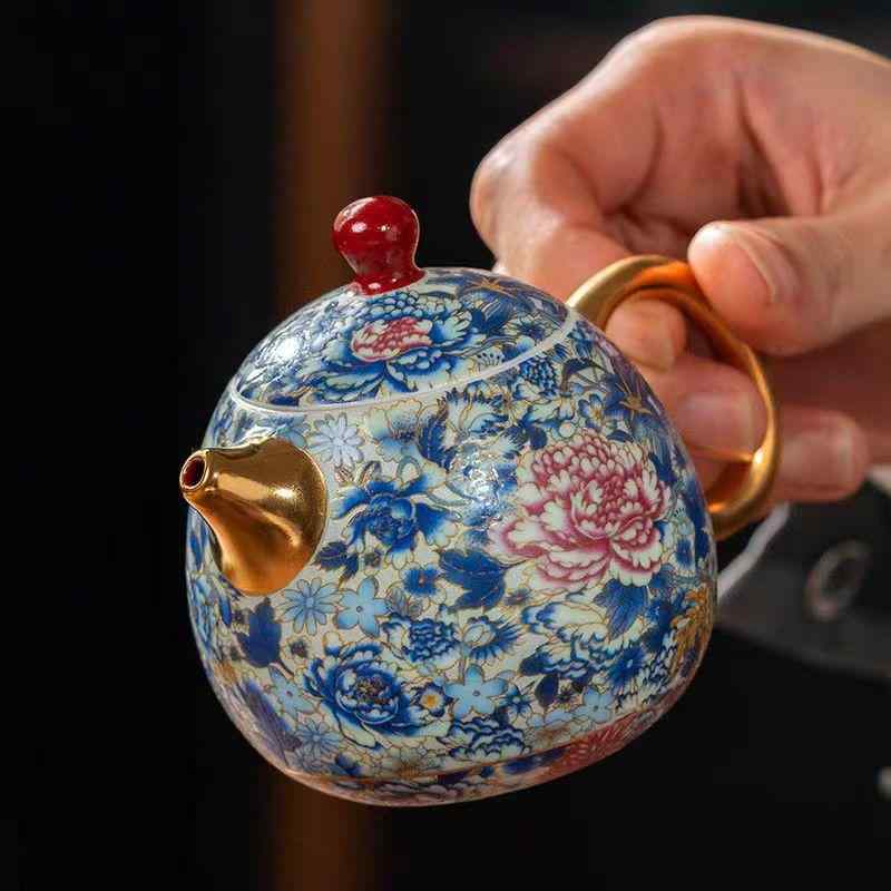 肉体労働者茶器 中国茶器 万花銀錦 七宝焼 瀬戸もの 金彩 身寄り用 執務室用 6人用 急須 蓋碗 耐熱 仕掛ける 御前上等感