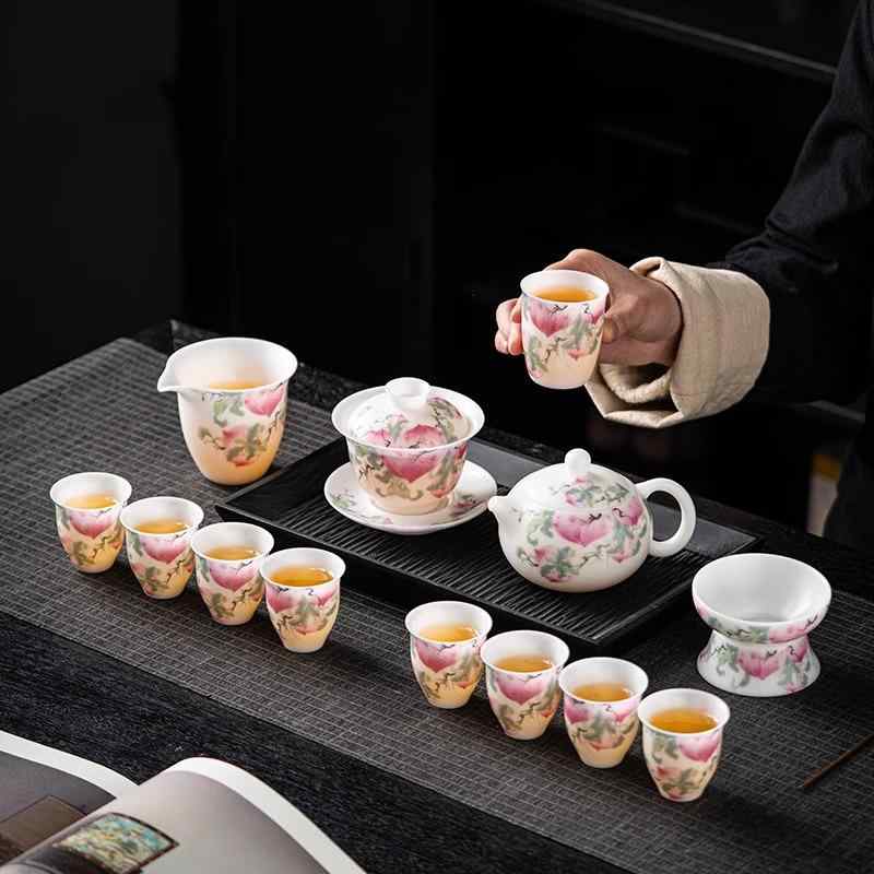 茶器 氷種玉瀬戸もの 透き通る 雅びやかな 中国式功夫茶書き割り オリエンタル今めかしい 御前上等感 ライトラグジュアリー 分かりやすい 身寄り用 お客さん用 普段使い走り 6人用 蓋碗 茶杯 湯呑み