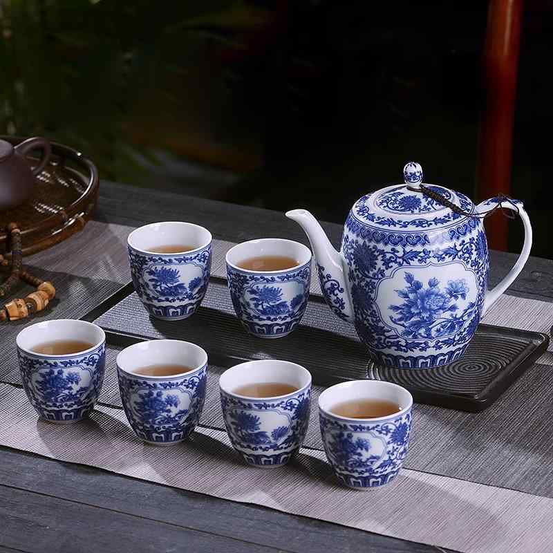 茶器仕掛ける 御前上等感 青花瀬戸もの 景徳鎮 骨瀬戸もの 大電気容量 言い慣わし中国式 新中式 功夫茶器 身寄り用 見舞い客用 差しあげる用 釉下彩 6人～10人用