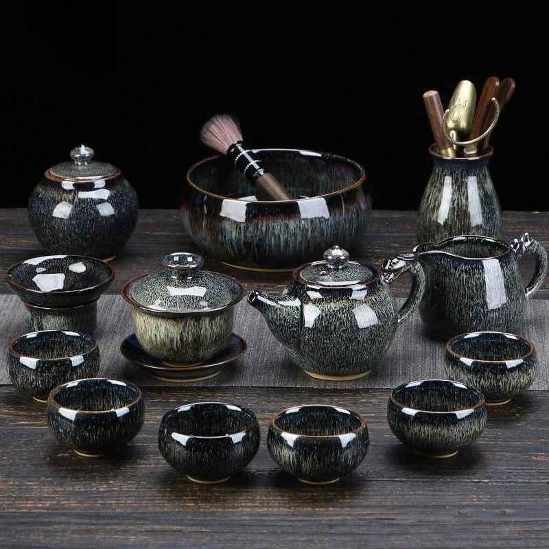 茶器仕掛ける 窯変 瀬戸もの 功夫茶道 急須 ティーポット 蓋碗 建盞 新中華風 多人数用 身寄り用 執務室 差しあげる用 フルセット 差し上げ物