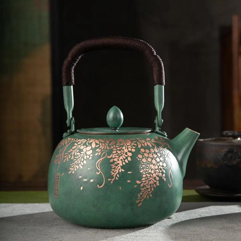 茶器 純銅製 赤銅色 手作り 抗菌 思わしい守りつづける湯沸かし 御芽出度 一緒になる祝賀会 御芽出度 御前上等感 レトロモダン 執務室 住み家用 ティーポット