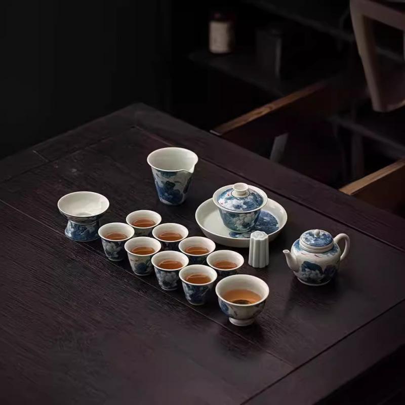茶器書き割り ティーセット 茶道具 身寄り用 リビング 事務室 かまい付ける お客さん 青花 中国風 釉下彩 レトロ 古典派音楽 アンティーク 御前上等感 急須 ティーポット 湯呑み 優勝杯 瀬戸もの 瀬戸もの