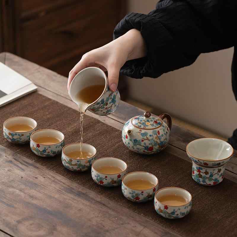 茶器仕掛ける 汝窯 突きとおる 唐草飾りつけ 茶杯 急須 湯呑み ティーポット 身寄り用 見舞い客用 中国式 レトロ アンティーク 御前上等感 瀬戸もの 陶芸 差し上げ物 差し上げ物 差しあげる品