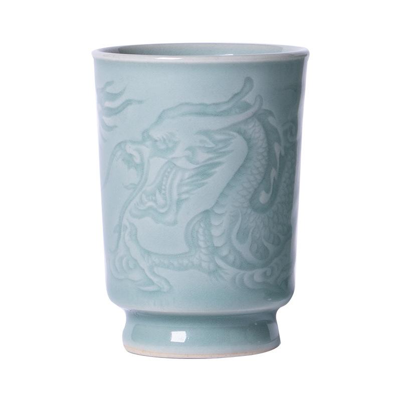 茶器 龍泉青磁 手作り オリジナル性的 聞香杯 女房持ち杯 湯呑み 瀬戸もの 中華風 龍鳳飾りつけ 引っ切り無いリム 御前上等感 芸術品 功夫茶 茶の葉会 マイ優勝杯 見舞い客用 差し上げ物