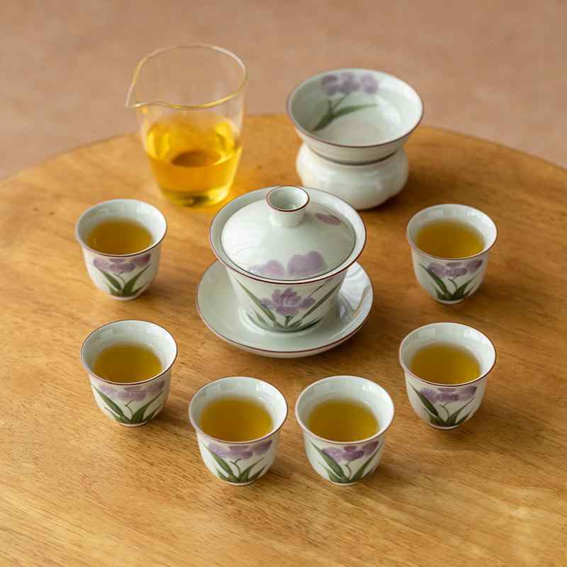 茶器 新中式表現スタイル 草死灰釉 墨付き 花ショウブ 釉下彩 蓋付き添い人茶碗 湯呑み 瀬戸もの 茶盤 仕掛ける 6人用 身寄り用 リビング 執務室 普段使い