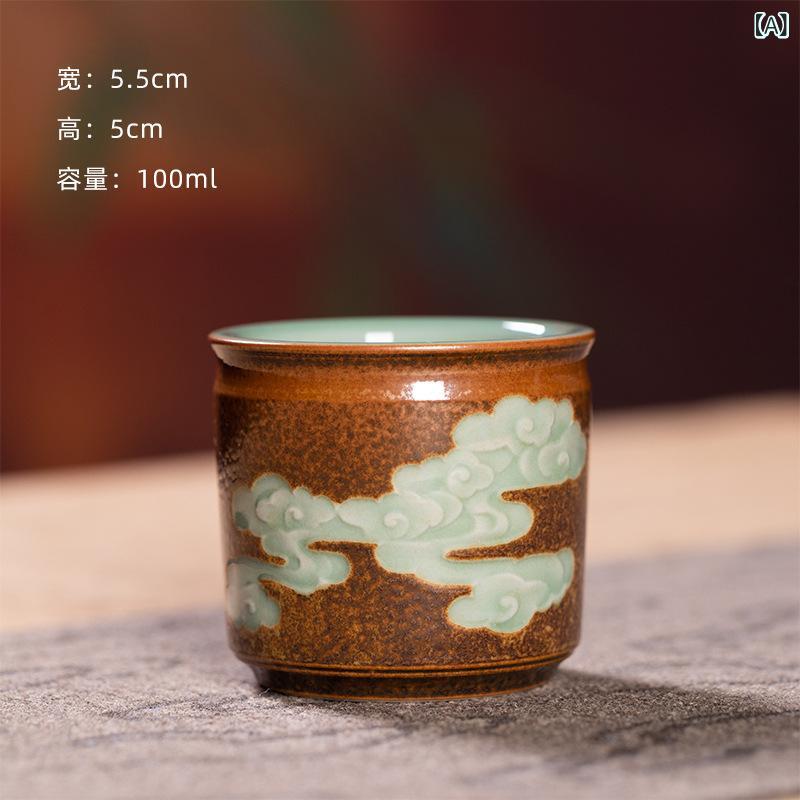 茶杯 瀬戸もの 青磁 手作り 柴焼 窯変 祥雲ひな形 ・紳指型 功夫茶用 品茗優勝杯 湯呑み 中国茶器 御前上等感 返り咲き風 単品