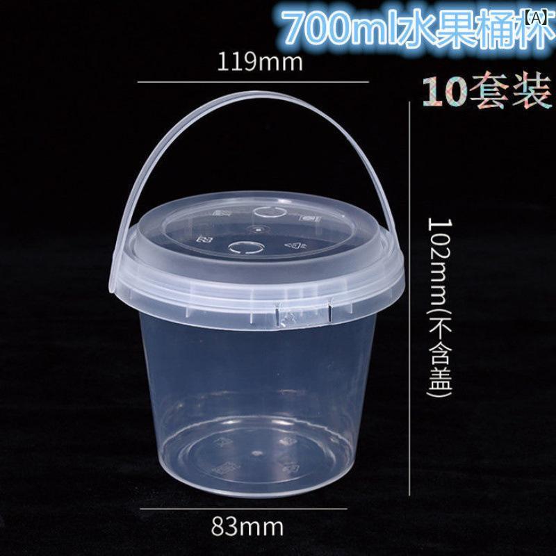 テイクアウト容器 使い捨て 食品グレード プラスチック 700ml 1000ml 蓋付き 手提げ フルーツティー ミルクティー 対応 軽量 耐久性 商用 デリバリー 飲料 保存 持ち運び 便利 透明 デザイン｜プライムズ商店