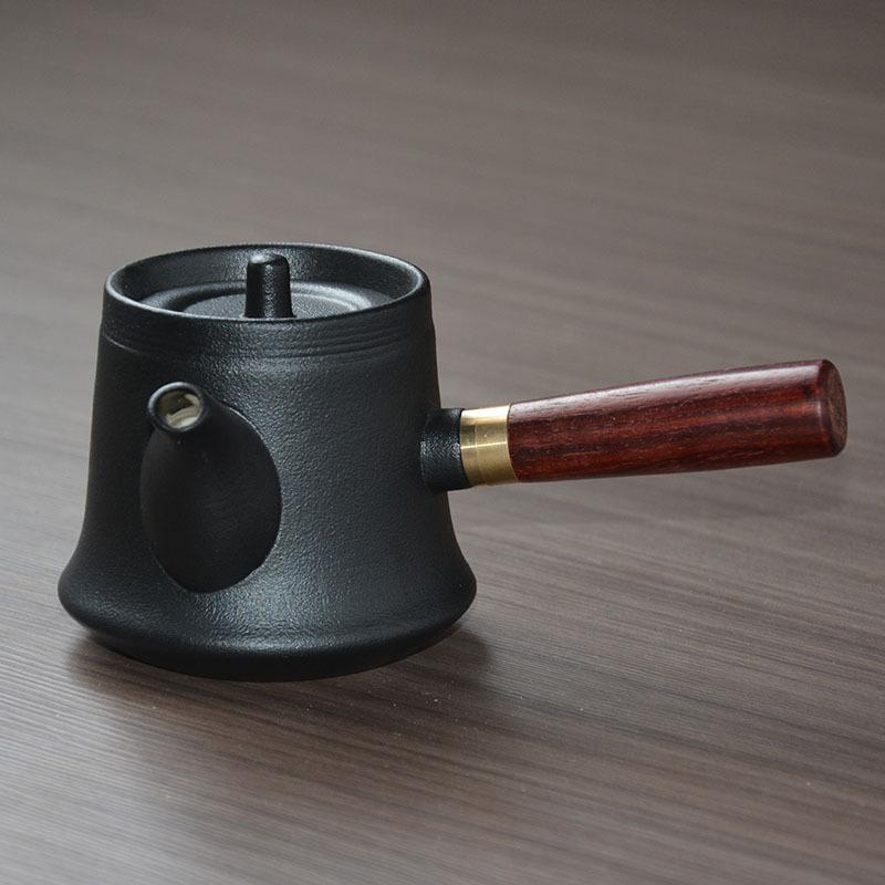 茶壺 黒陶 中華風 レトロ 側把 小容量 陶器 功夫茶 急須 単品 彩釉仕上げ 国風 デザイン 日常使い 茶道 アクセサリー|プライムズ商店