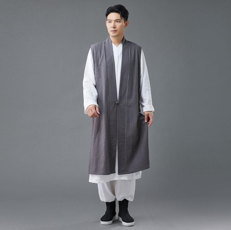 メンズ 中国風 ロング限りない 苧麻 原材料 レトロ 心地好い 表現スタイル インディゴ うす暗い薄墨色 ベージュ 日常使い走り 通気性 軽さ つら構え