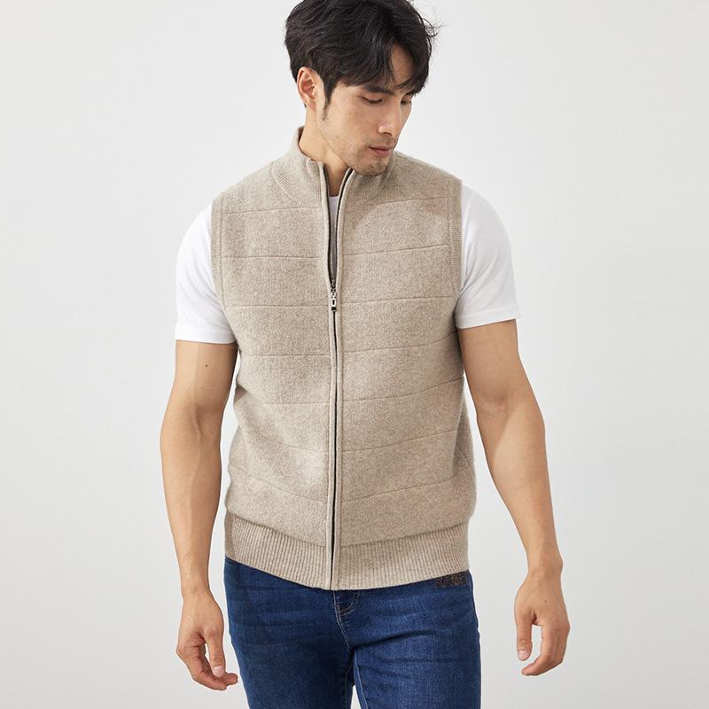 メンズ 編み物 限りない 二分の一ハイネック ゆったり ファスナー 開き ノースリーブ カシミール 秋冬 通い用 日常使い走り ともし火薄墨色 駱駝 ともし火青み 色挙げ句の果てしにくい 真っただ中厚 ソリッドカラー 成年者向け